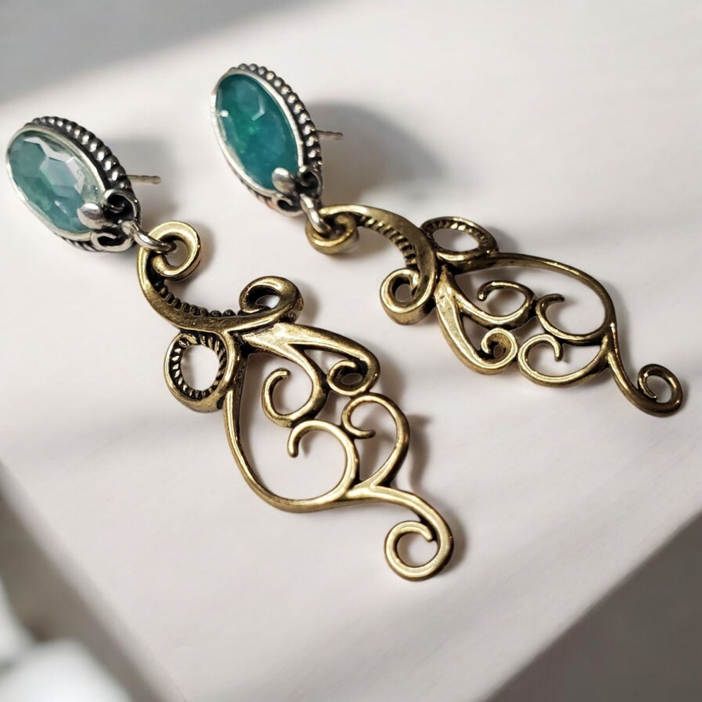 CAROLYN POLLACK RELIOS Sterling Silver 925 Stone Dangle Swirl Earrings - Picture 3 of 4